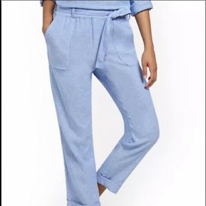 NY&Co Soho Street Linen Blend Belted Pants NWT Size S Blue Relaxed